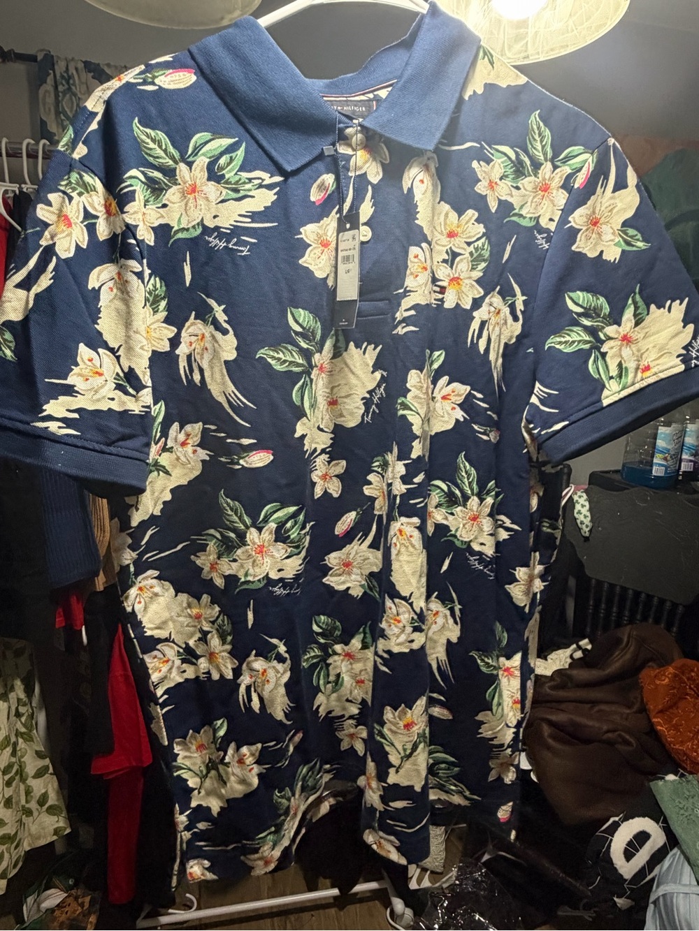 Men's Navy Floral Polo Shirt - Classic Tropical Print Tommy Hilfiger